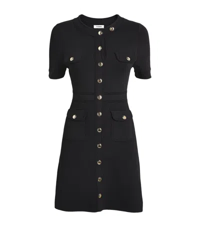 Sandro Womens Black Short-sleeved Button-up Knitted Mini Dress