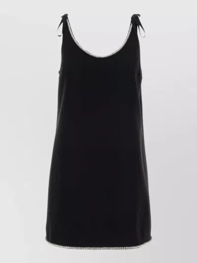 Prada Womens Black Crystal-embellished Scoop-neck Woven Mini Dress In Black