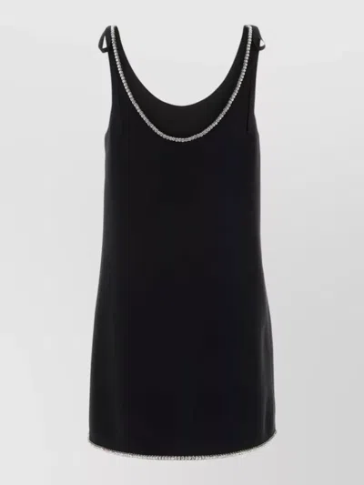 Prada Womens Black Crystal-embellished Scoop-neck Woven Mini Dress In Black