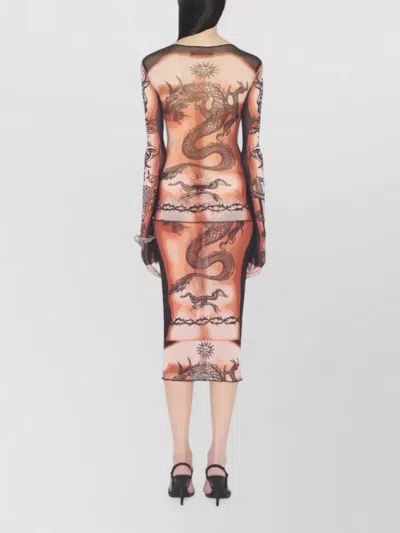 Jean Paul Gaultier Tattoo-inspired Sheer Long-sleeved Top With Bold Motifs In Brown