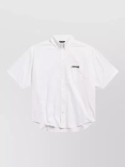 Balenciaga Short Sleeve Silk Blend Button Down Shirt In White