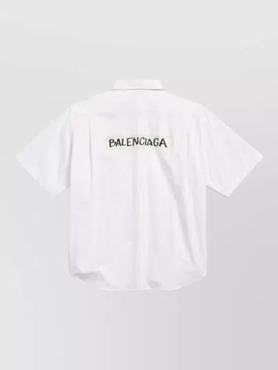 Balenciaga Short Sleeve Silk Blend Button Down Shirt In White