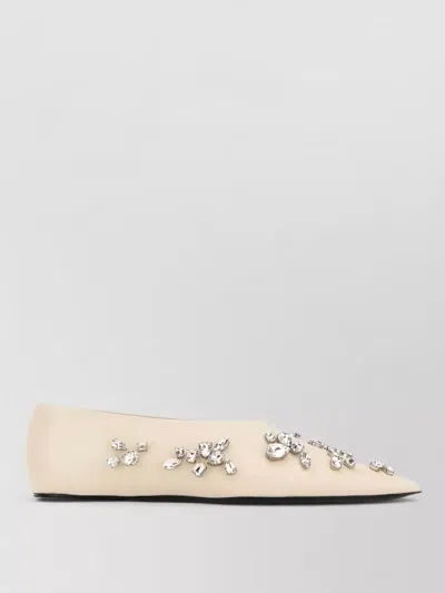 Jil Sander Leather Ballerinas Embellished Design Pointed Toe In Neutral