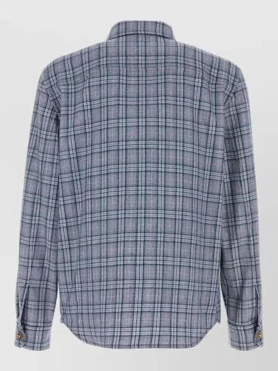 Versace Wool Shirt Featuring Embroidery Button Cuffs In Blue
