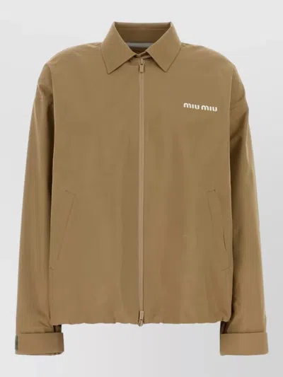 Miu Miu Tech Fabric Windbreaker Jacket Collared Design In Brown
