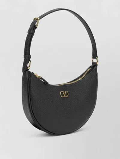 Valentino Half-moon Leather Shoulder Bag With Chain Strap In Black