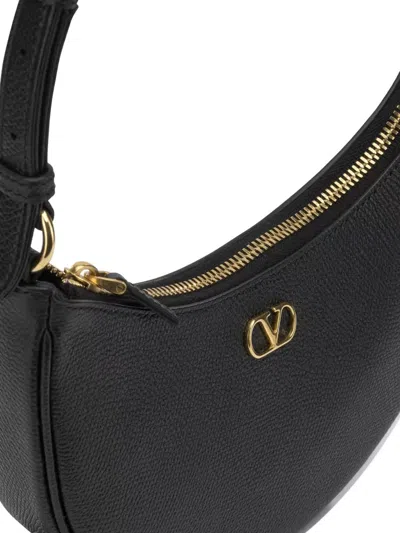 Valentino Half-moon Leather Shoulder Bag With Chain Strap In Black