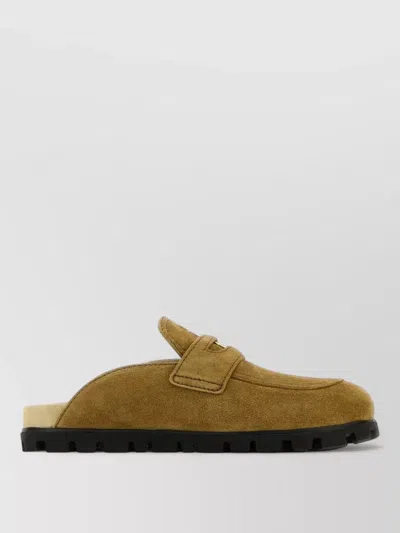 Miu Miu Olive Green Suede Mules In Brown