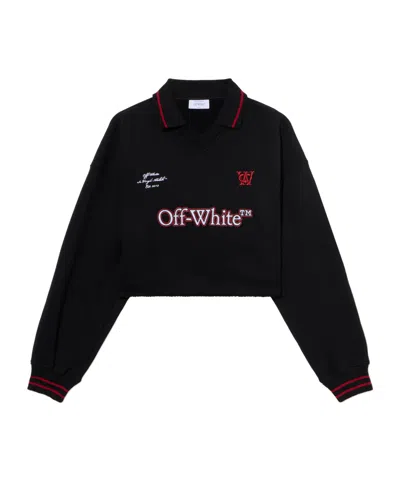 Off-white Polo Collar Cropped Sweatshirt In Black