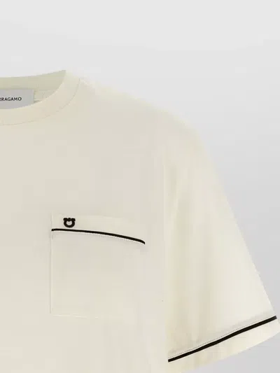 Ferragamo Gancini Crew Neck T Shirt Pocket Trim In White