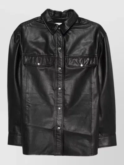 Iro Leather Shirt Cabana Style Buttoned Cuffs In Black