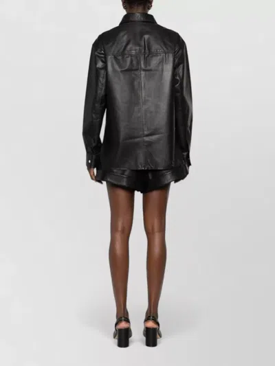 Iro Leather Shirt Cabana Style Buttoned Cuffs In Black
