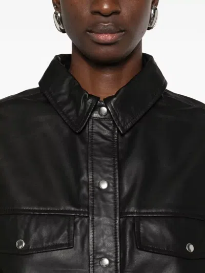 Iro Leather Shirt Cabana Style Buttoned Cuffs In Black