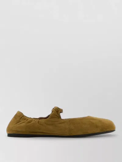 Miu Miu Suede Ballerinas Flat Sole Ruched Detail In Brown