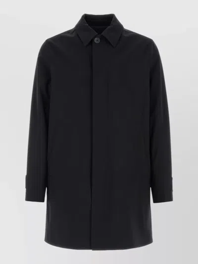 Herno Polyester Raincoat Back Vent Cuffed Sleeves Pockets In Black