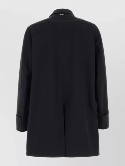 Herno Polyester Raincoat Back Vent Cuffed Sleeves Pockets In Black