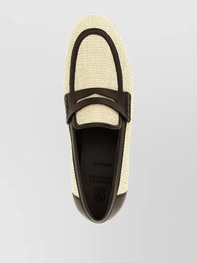 Brunello Cucinelli Raffia Loafers Textured Finish Two Tone Design In Brown