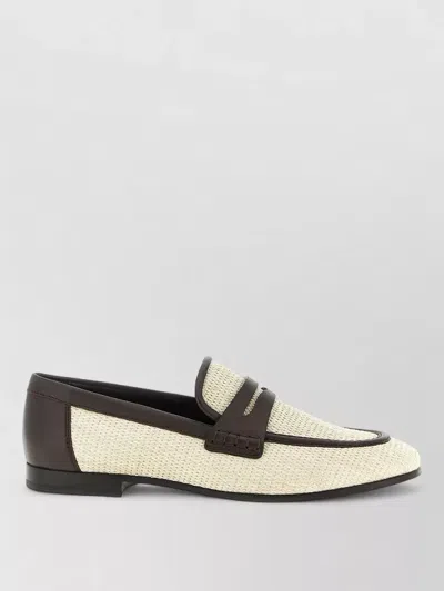 Brunello Cucinelli Raffia Loafers Textured Finish Two Tone Design In Brown