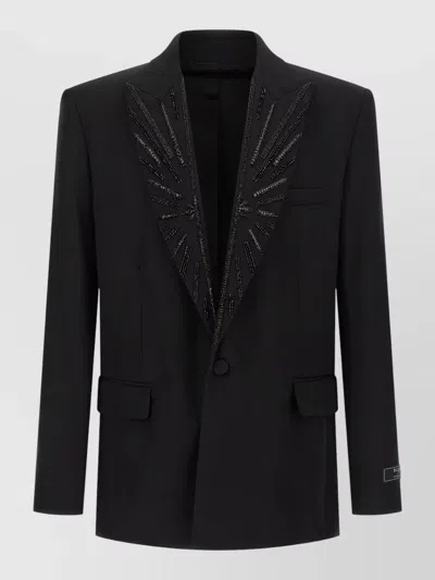 Balmain Crystal Blazer Single Breasted Tailored Jacket In Black