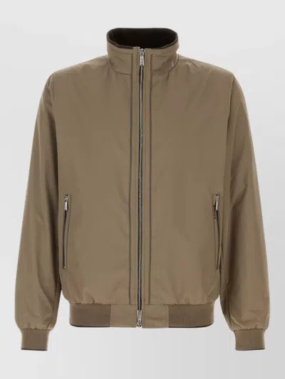 Moorer Polyester Manetti Jacket High Collar Design In Brown