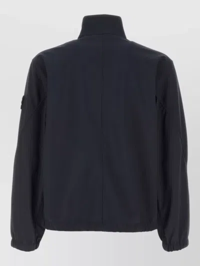 Stone Island Stretch Polyester Jacket Elastic Cuffs High Collar In Blue