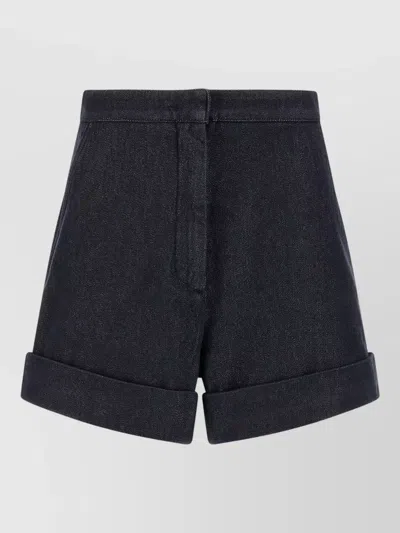 Max Mara Cotton High-waisted Shorts With Slightly Flared Lines And Turned-up Hem In Blue