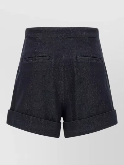Max Mara Cotton High-waisted Shorts With Slightly Flared Lines And Turned-up Hem In Blue