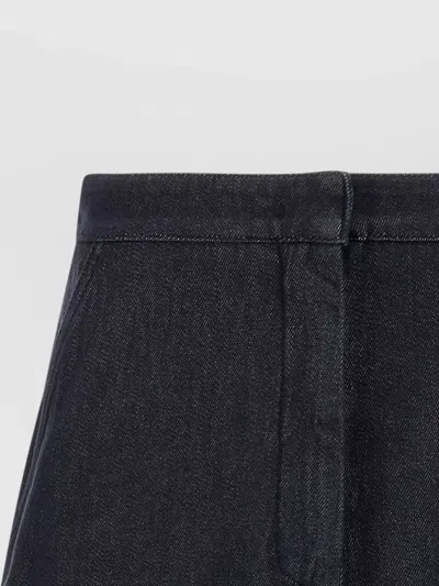 Max Mara Cotton High-waisted Shorts With Slightly Flared Lines And Turned-up Hem In Blue