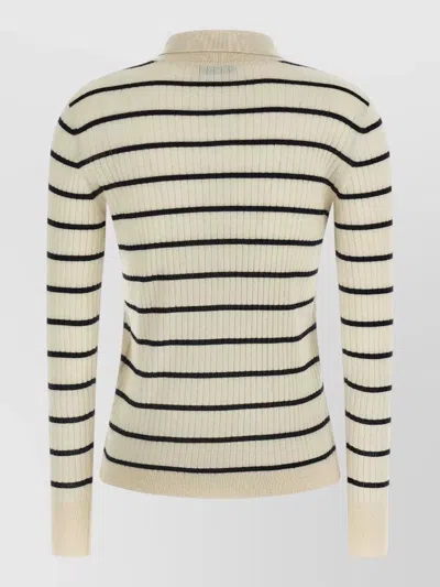 Max Mara Gitano Cashmere Silk Striped Collared Sweater In Neutral