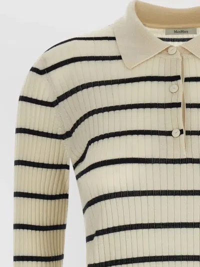 Max Mara Gitano Cashmere Silk Striped Collared Sweater In Neutral