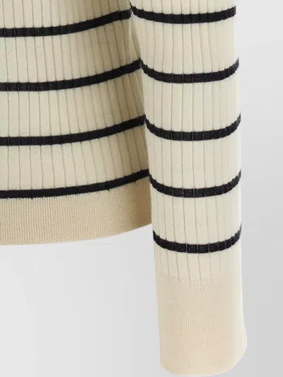 Max Mara Gitano Cashmere Silk Striped Collared Sweater In Neutral