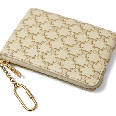 Pre-owned Celine White Pvc Coated Canvas Coin Purse/coin Case ()