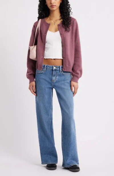 Bp. Crewneck Cotton Blend Cardigan In Purple