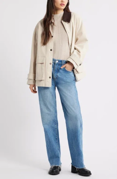 Open Edit Open Stitch Linen Blend Mock Neck Sweater In Brown