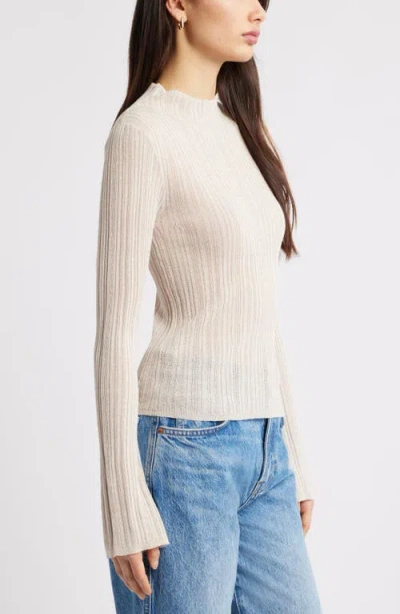 Open Edit Open Stitch Linen Blend Mock Neck Sweater In Brown
