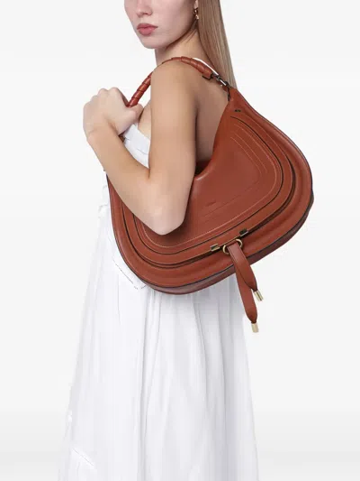 Chloé Marcie Braided-handle Shoulder Bag In Brown