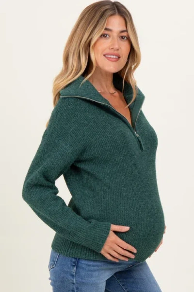 Pinkblush Half Zip Pullover Sweater In Green