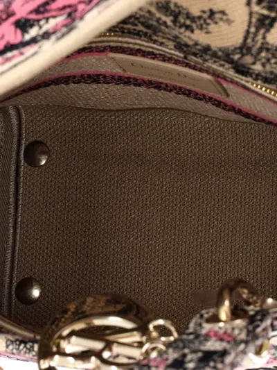 Pre-owned Dior Lady D-lite Bag Embroidered Raffia Medium Satchel In Neutral