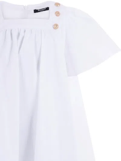 Balmain Button Square-neck Dress In White