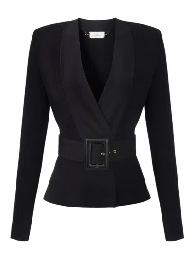 Elisabetta Franchi Classic Solid Black Sweater With Round Neckline In Black