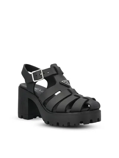 Prada Sandals Buckle Detail Chunky Sole Open Toe In Black