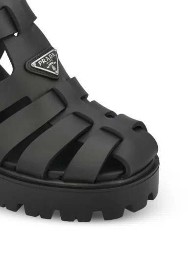 Prada Sandals Buckle Detail Chunky Sole Open Toe In Black