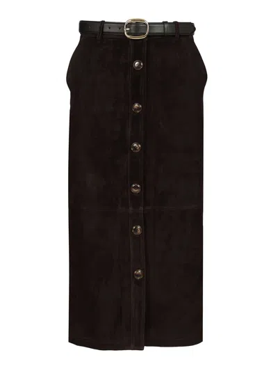 Self-portrait Brown Suede Midi Skirt Skirts Brown In Brown