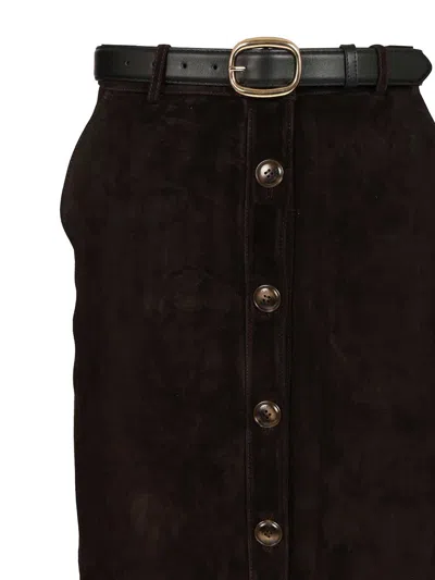 Self-portrait Brown Suede Midi Skirt Skirts Brown In Brown