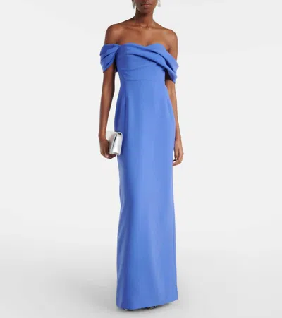 Carolina Herrera Draped Off-shoulder Crêpe Gown In Blue