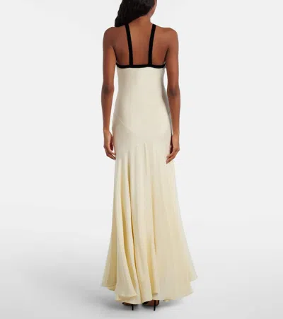 Rodarte Velvet-trimmed Silk Crepe Maxi Halter Dress In Neutral