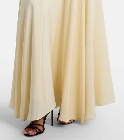 Rodarte Velvet-trimmed Silk Crepe Maxi Halter Dress In Neutral