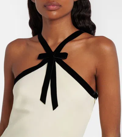 Rodarte Velvet-trimmed Silk Crepe Maxi Halter Dress In Neutral