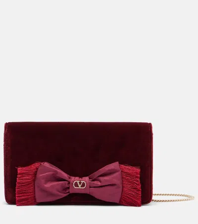 Valentino Garavani Vlogo Signature Mini Velvet Shoulder Bag Woman Maroon Uni In Red