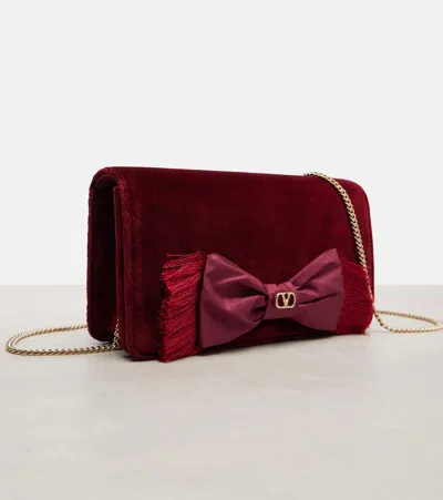 Valentino Garavani Vlogo Signature Mini Velvet Shoulder Bag Woman Maroon Uni In Red